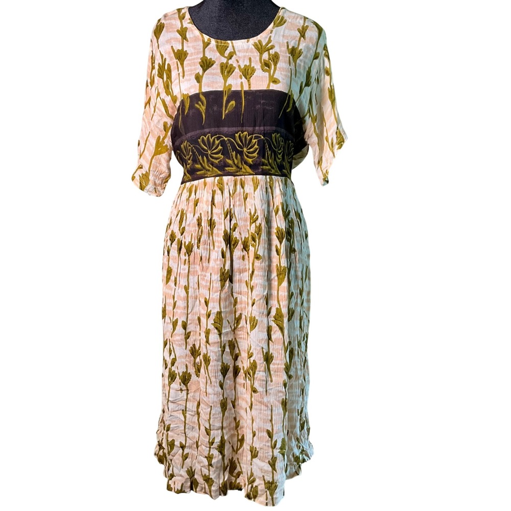 VTG 90s Exclusif by Whispers L Rayon Crinkle Midi Dress Floral Boho Cottagecore